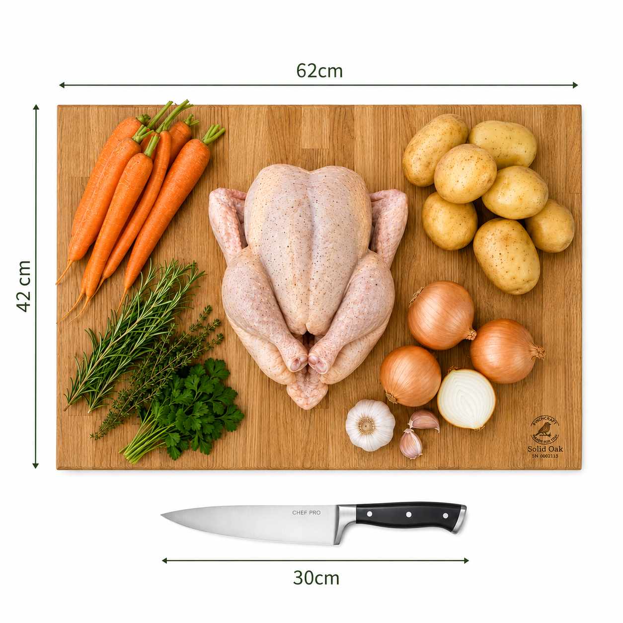 FinchCraft® Signature XL Oak Chopping Board with Slip-Resistant Feet