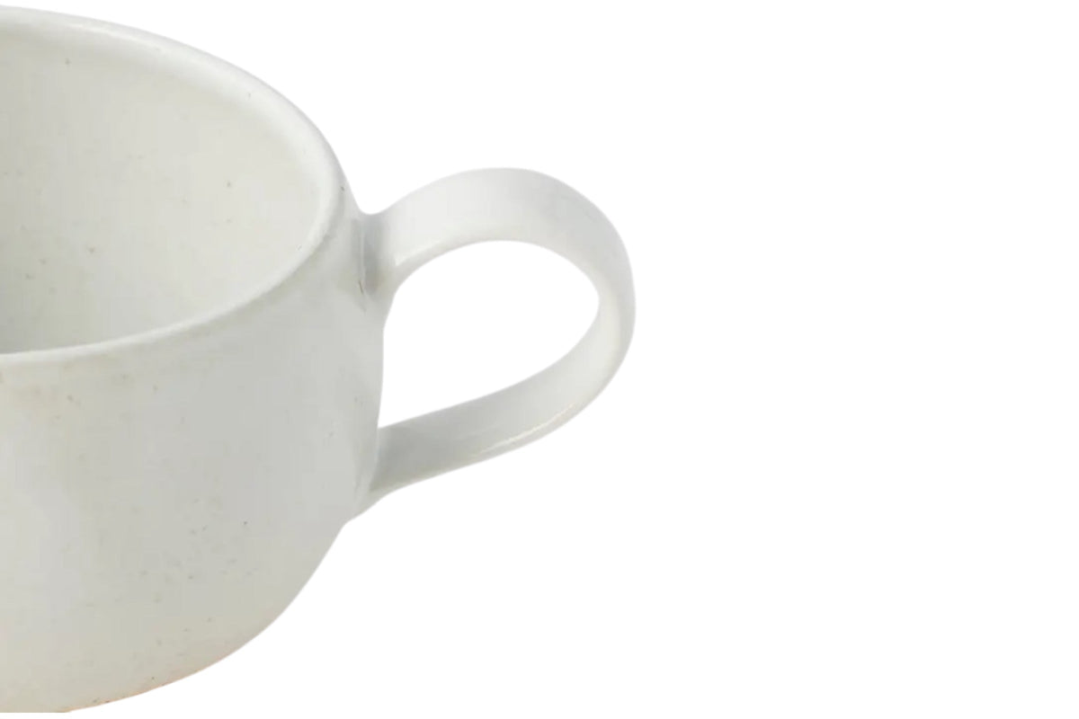 FINCHCRAFT rounded white earthenware mug with a smooth glazed finish and a comfortable handle for everyday use.