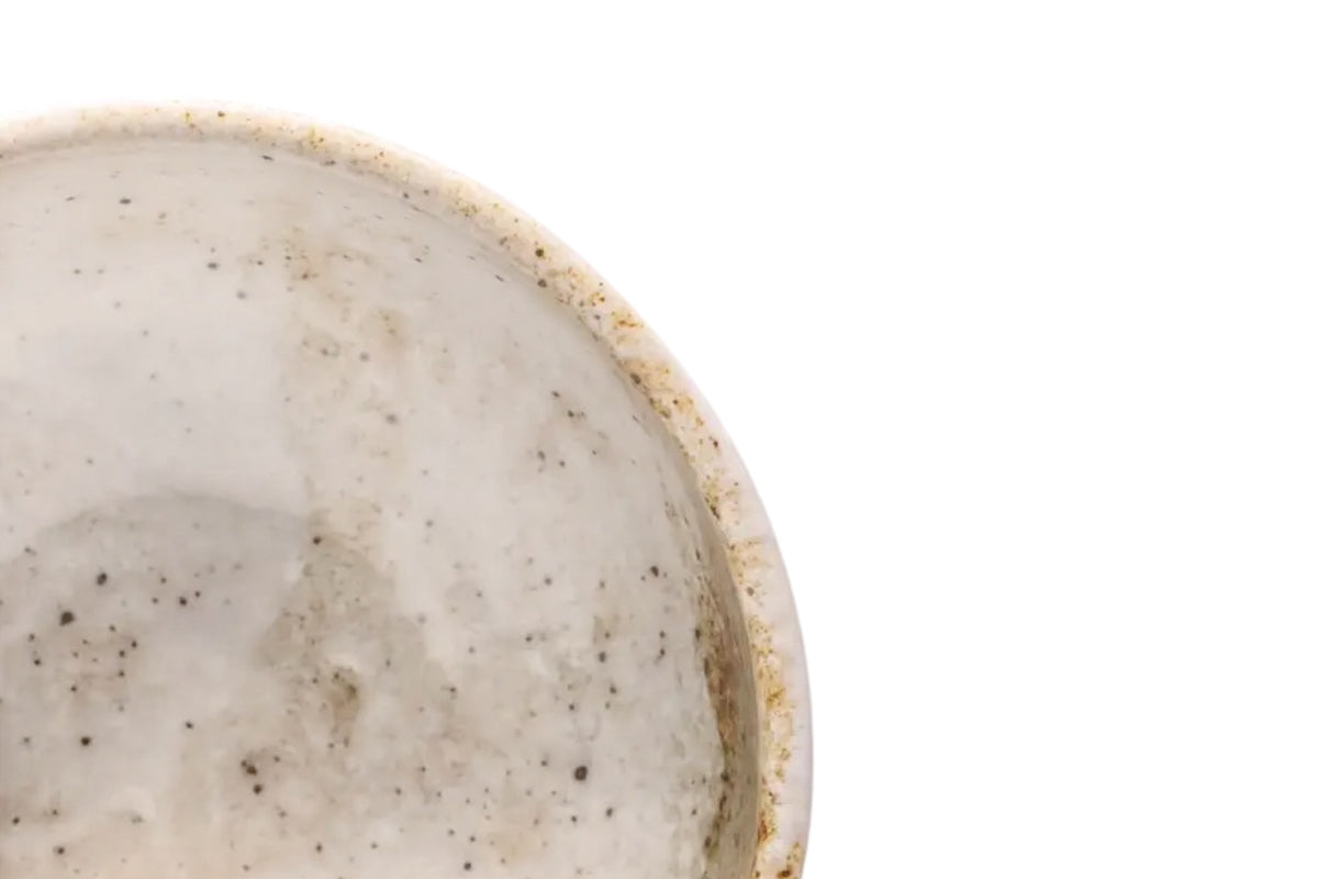 FINCHCRAFT Snow Bamboo U-shaped Minoyaki porcelain bowl with a pale, speckled glaze and textured rim.