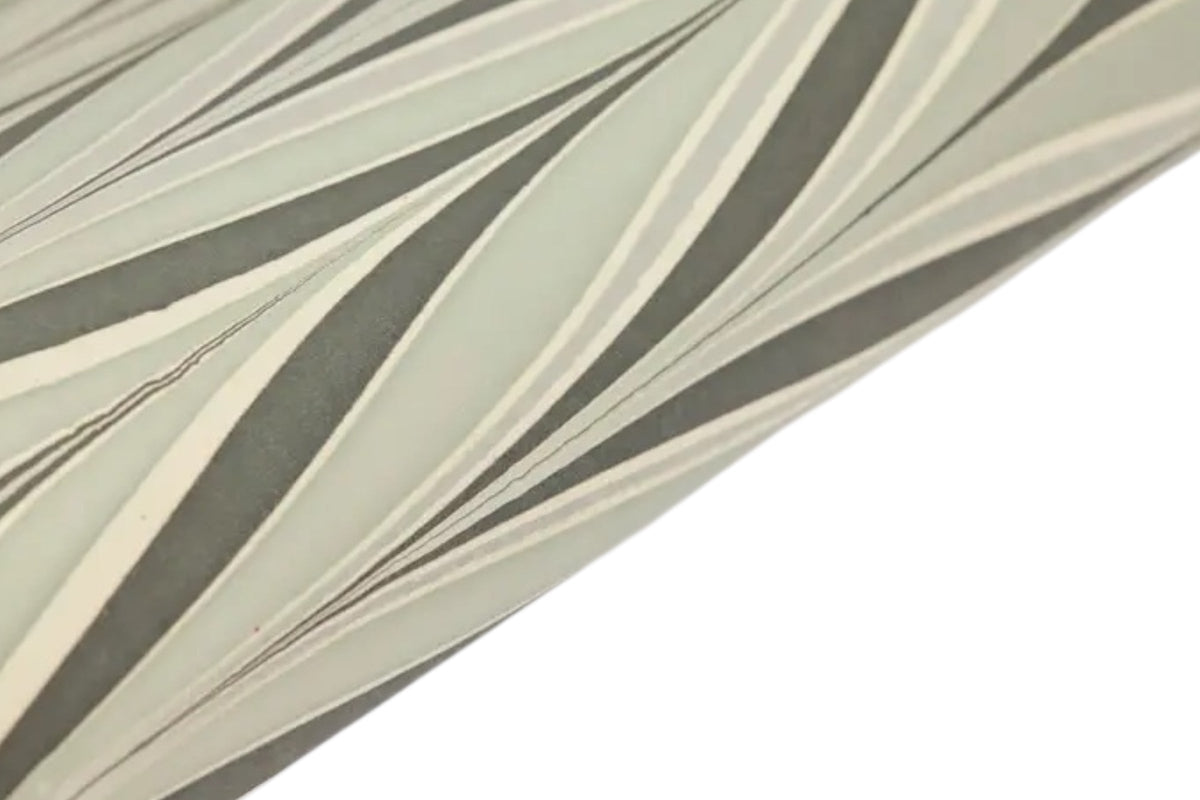 FINCHCRAFT hand marbled cotton wrapping paper featuring flowing stormy night blue and charcoal wave patterns