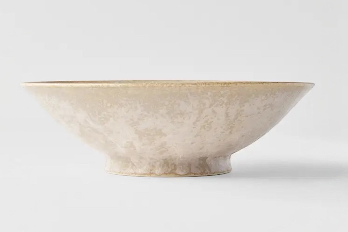 FINCHCRAFT white fade ramen bowl in speckled Minoyaki porcelain with a matte finish and wide rim.