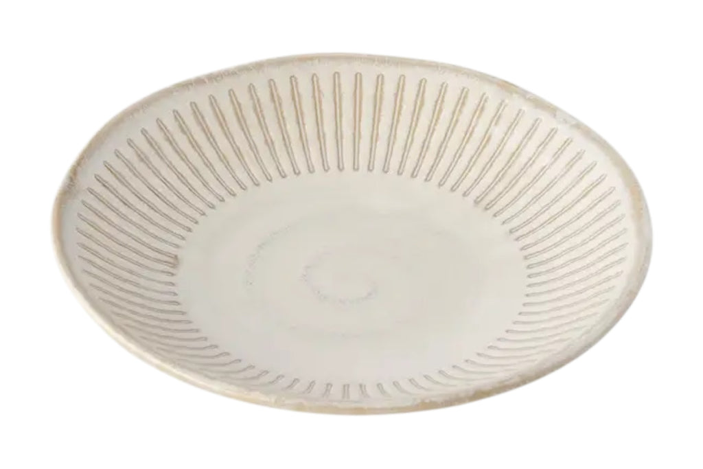 A 16.5cm porcelain tapas plate with a soft alabaster glaze and fine ridged detail. Set against a white background.