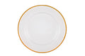 A 25.5cm enamelled steel dinner plate finished in white with yellow accents Pictured on a white background.