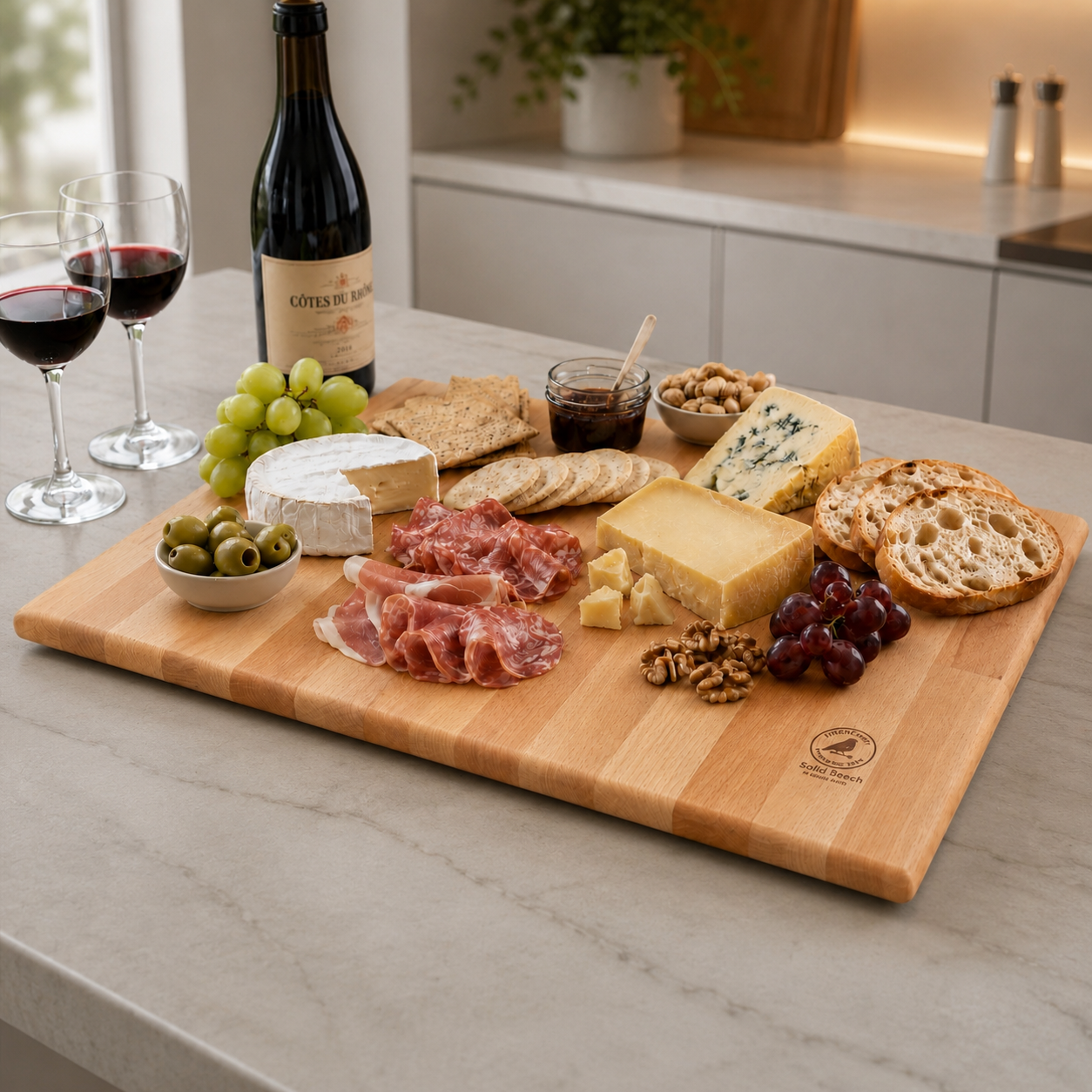 FinchCraft® XL Beech Chopping Board with Slip-Resistant Feet