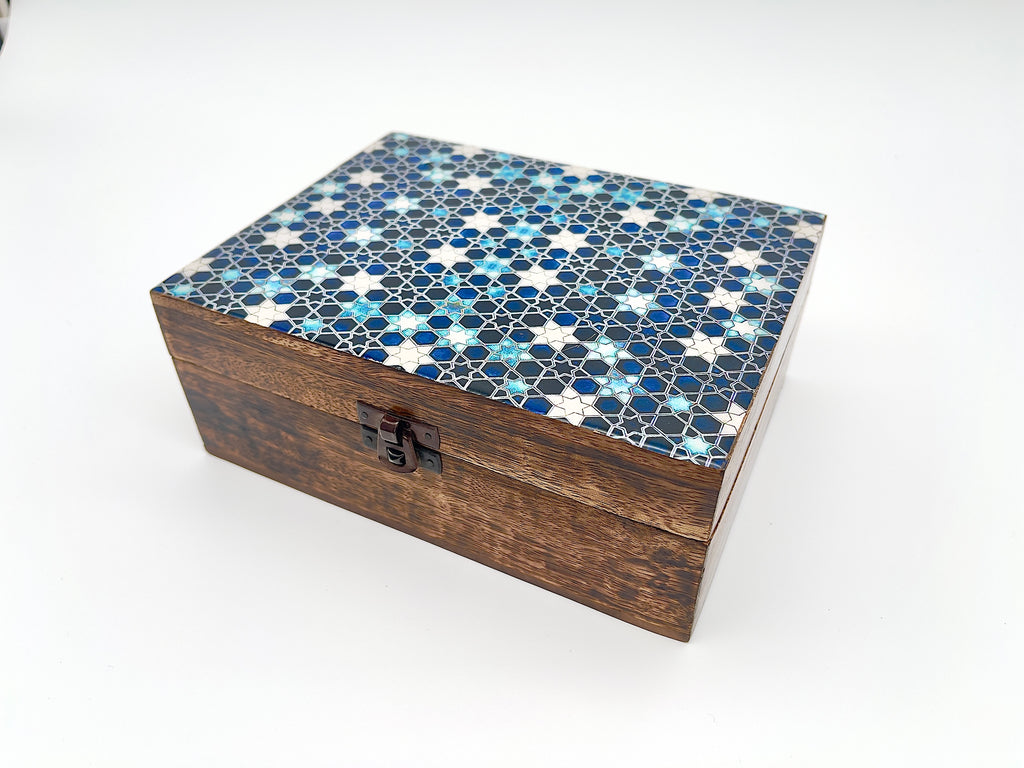 Ceramic Glazed Box - Blue Star