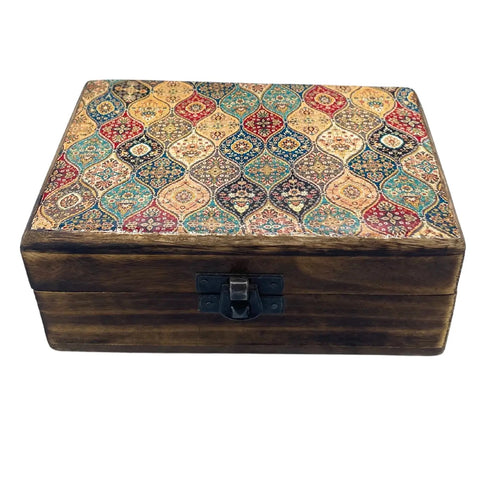 Medium Ceramic Glazed Wood Box - Trad-Pattern