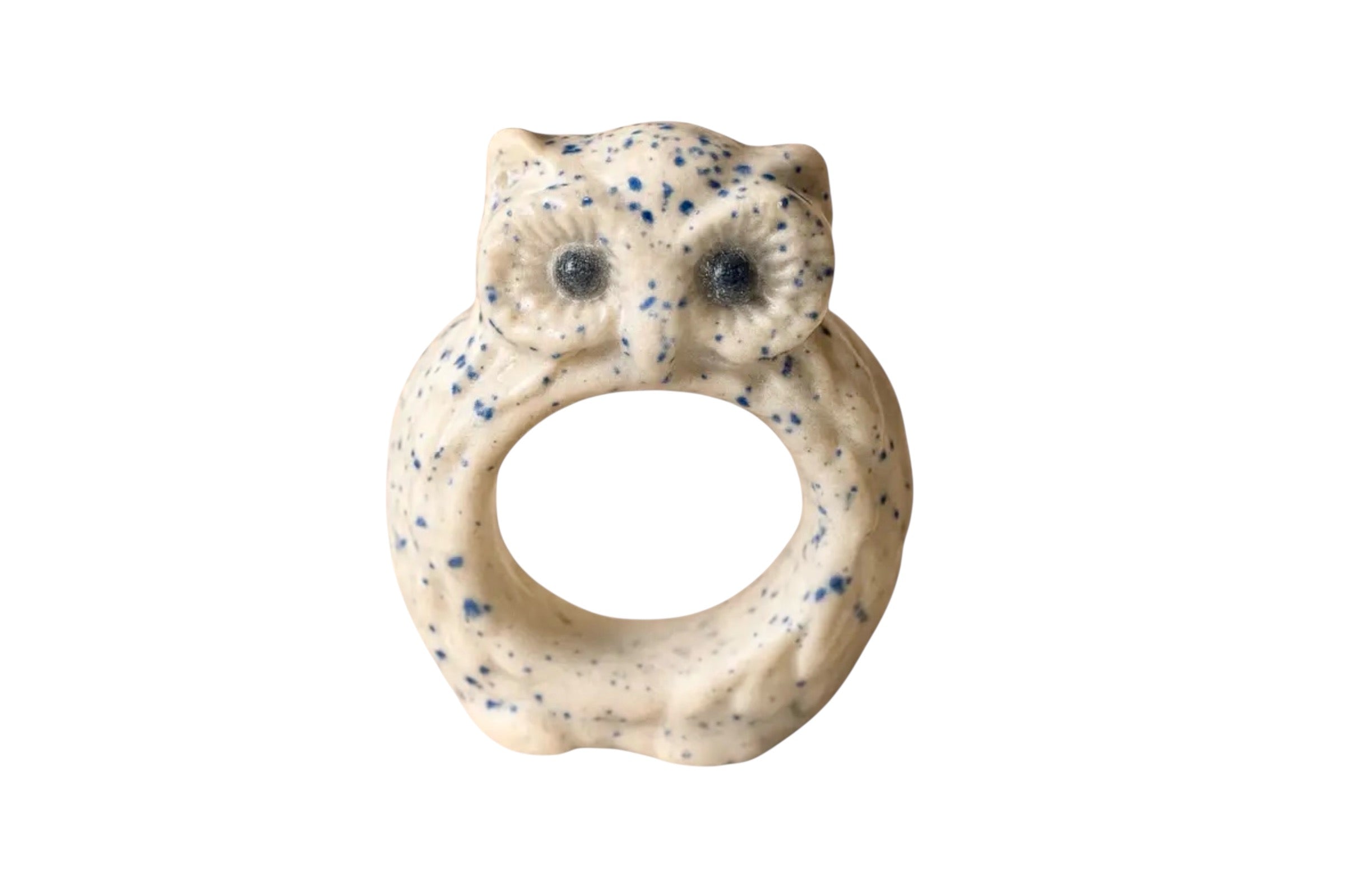 An Owl Ceramic Napkin Ring pictured against a white background.