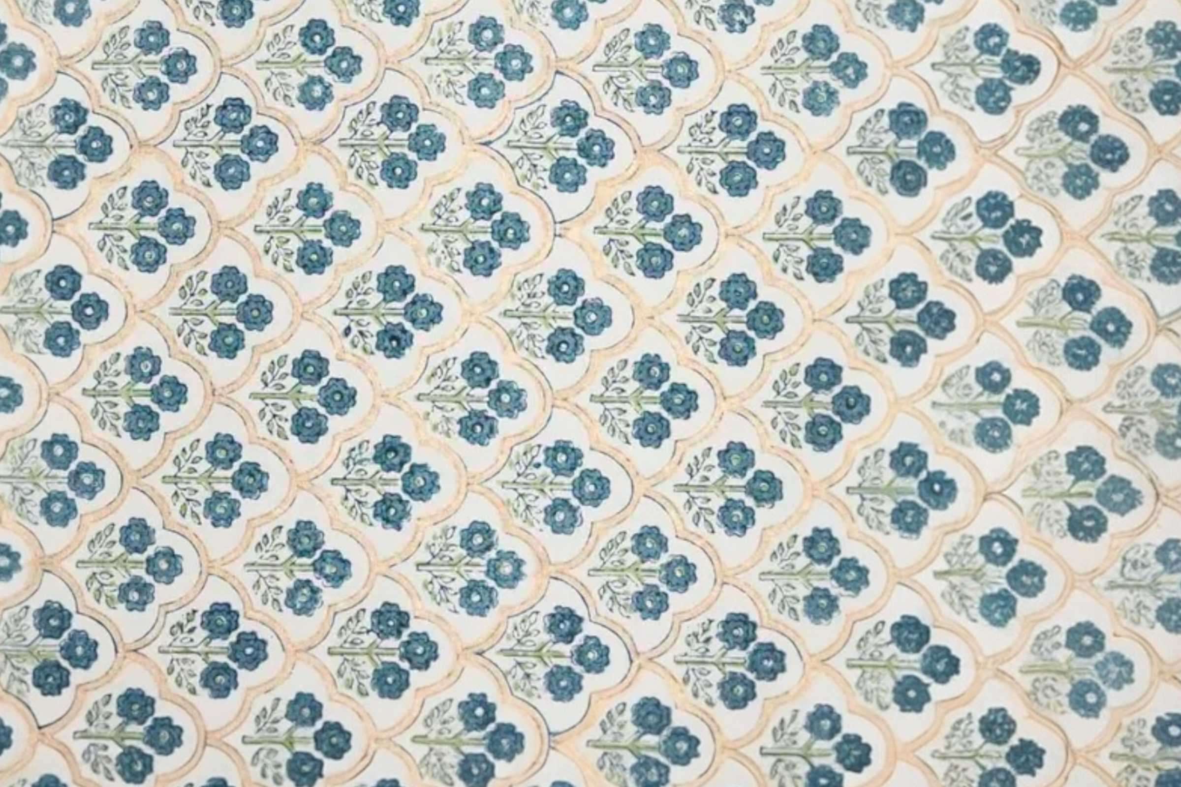 some handmade, trellis indigo design wrapping paper.