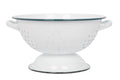 A 23.5cm enamelled steel colander finished in white with green accents. Set against a white background.