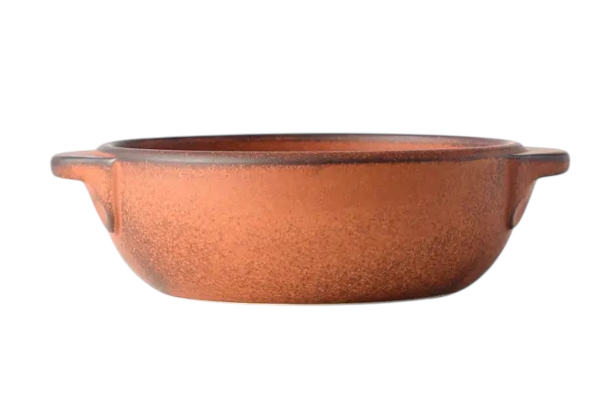 FINCHCRAFT small orange Minoyaki porcelain donabe pot with side handles for oven and microwave use.