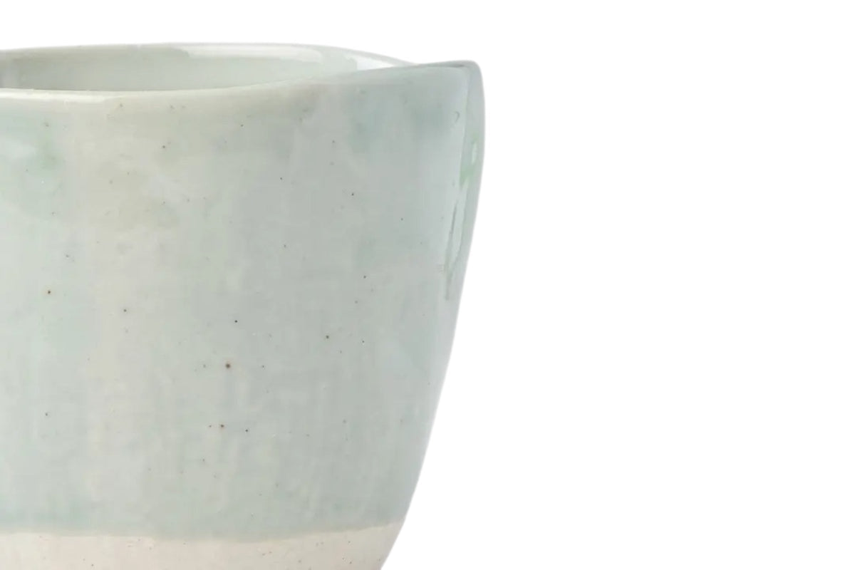 FINCHCRAFT Tomei blue lopsided mug in glazed earthenware with a soft irregular rim and hand-finished texture