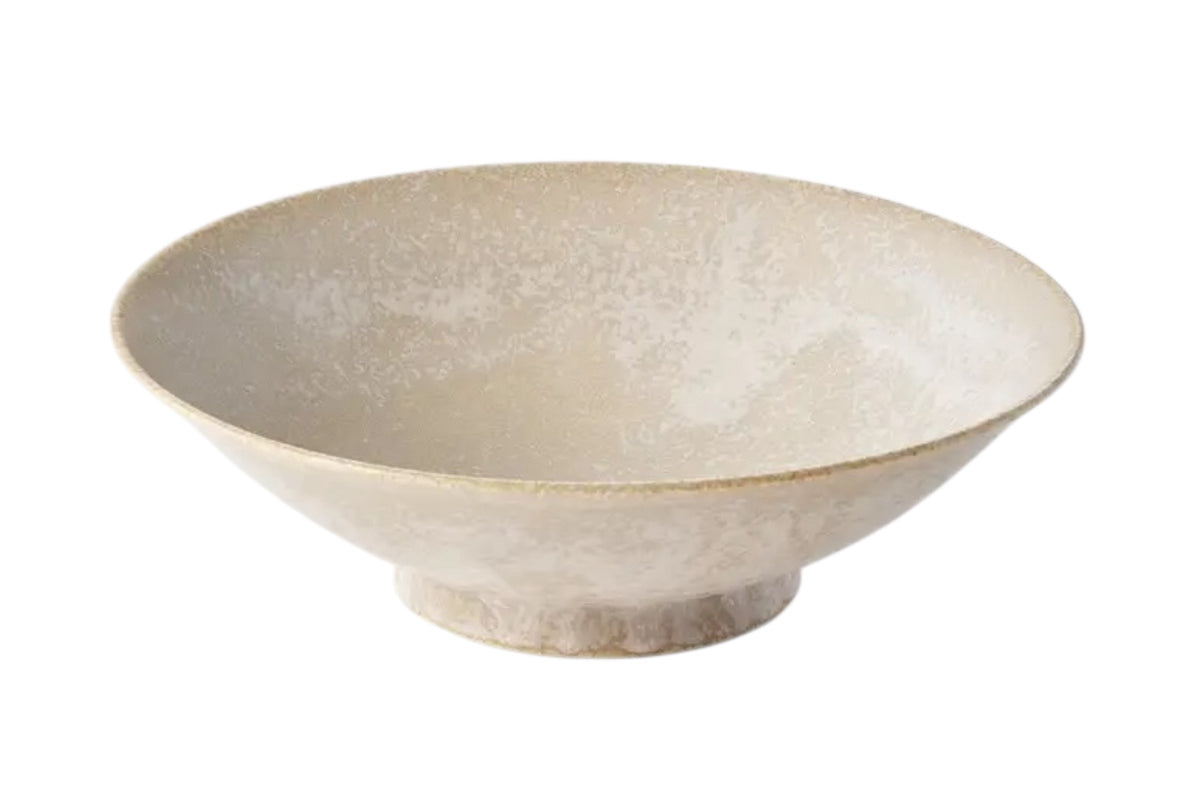 FINCHCRAFT white fade Minoyaki porcelain ramen bowl with a speckled matte finish and wide rim.